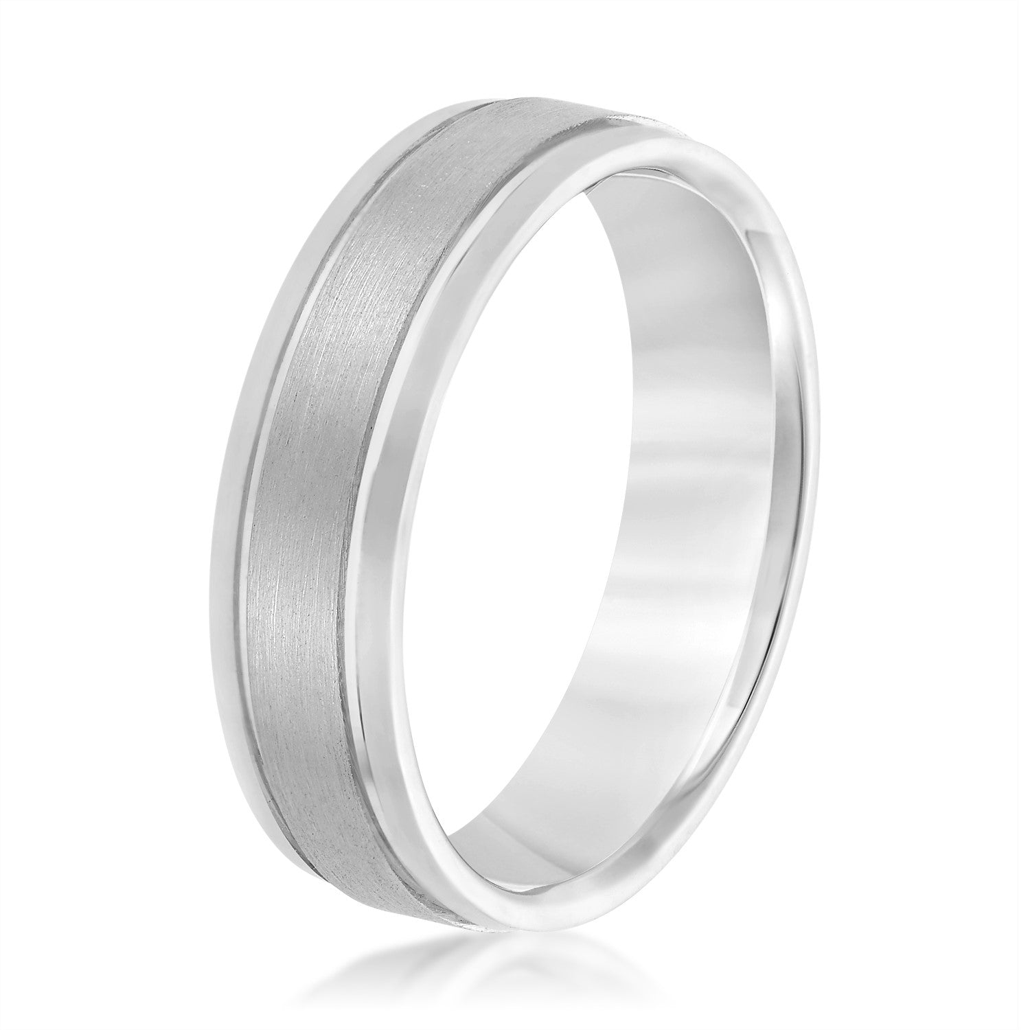 Men's Comfort Fit Brushed Finish Beveled Edge Wedding Band-VIRABYANI